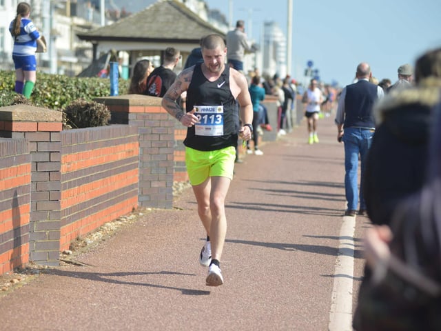 Images from the finish area at the 2026 Hastings Half Marathon