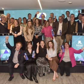 Winners and sponsors celebrate at the end of the 2025 awards. Picture: Sarah Standing (031125-1956)