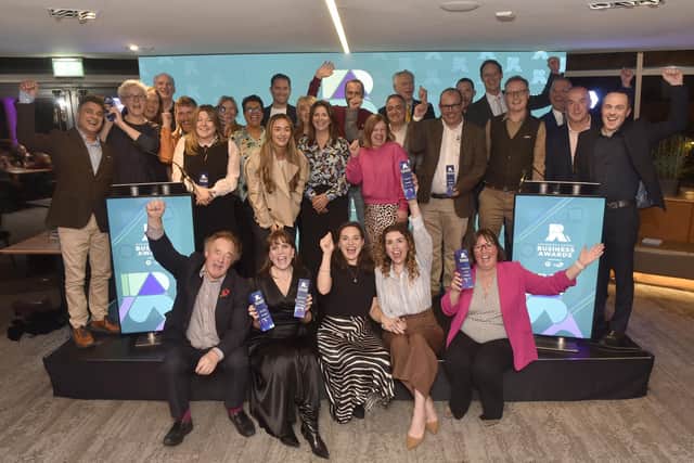 Winners and sponsors celebrate at the end of the 2025 awards. Picture: Sarah Standing (031125-1956)