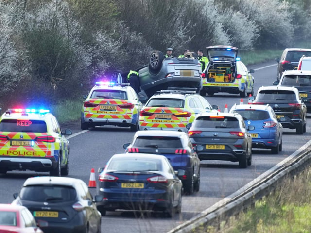 A woman has been arrested on suspicion of ‘driving while under the influence of alcohol and driving without a licence’ after overturning a vehicle on a major Sussex road.