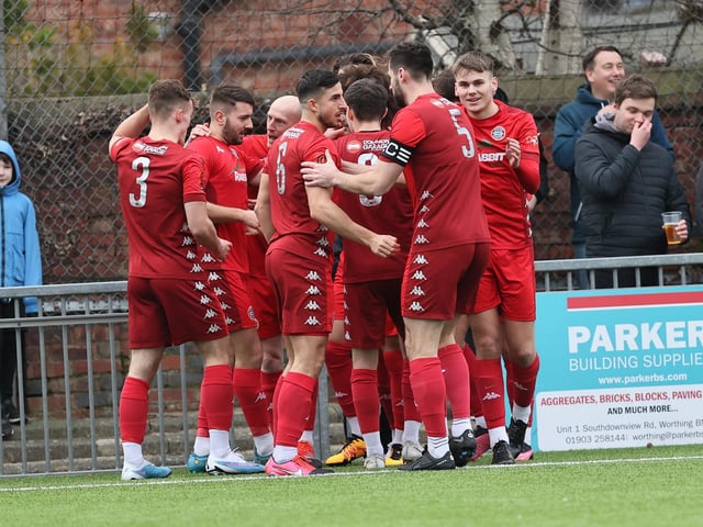 Action from Worthing's superb 3-0 win at home to Dartford in the National League South at Woodside Road