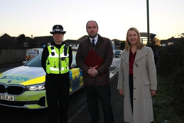 Chief constable Jo Shiner, roads minister Richard Holden, and police and crime commissioner Kate Bourne