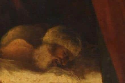 Before conservation, a detail showing how the fiend had become hidden in the painting by Sir Joshua Reynolds PRA of The Death of Cardinal Beaufort (1377-1447) (from William Shakespeare's Henry VI, Part II, Act III, Scene iii). It is on display at Petworth House. © National Trust / Andrew Fetherston