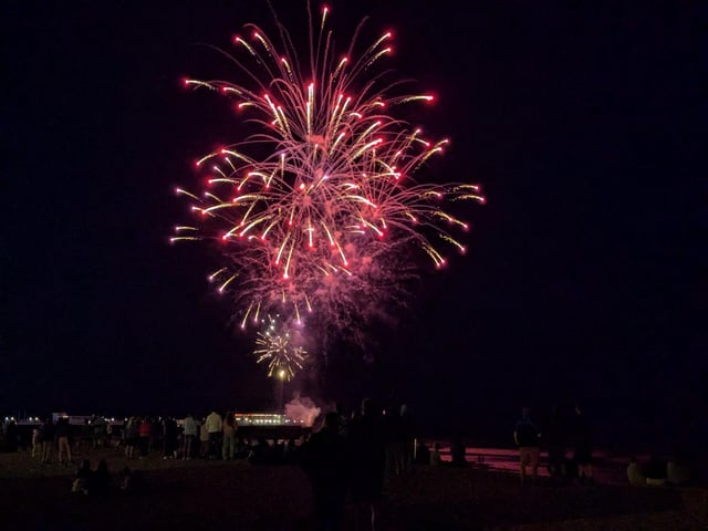 Worthing Lions Festival fireworks were launched from the end of Worthing Pier on July 27, 2024, to a crowd of hundreds on the beach and promenade