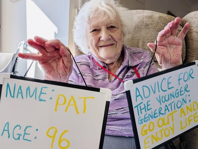 Pat, 96, is all for going out and enjoying life