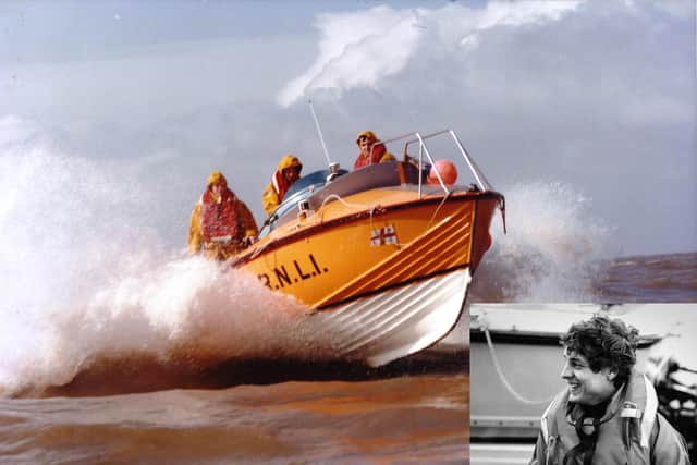Nick White on the Maclachlan Class lifeboat during his early years with the RNLI and onshore (inset, lower right)