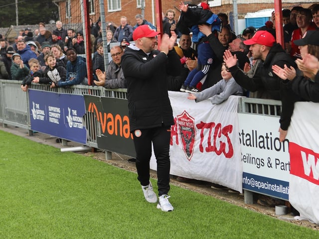 Action and goal celebrations from Worthing FC's 3-2 National South win over Havant and Waterlooville at Woodside Road