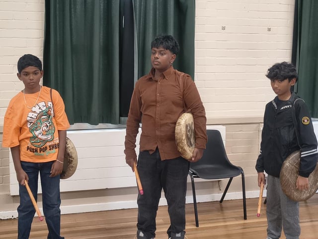 Children and adults came together in Crawley to discover the powerful rhythms of Parai, a traditional Tamil drumming art form, at a community workshop organised by Aurvi Collective