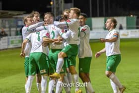 The Rocks celebrate on their way to their draw with Margate | Picture: Trevor Staff