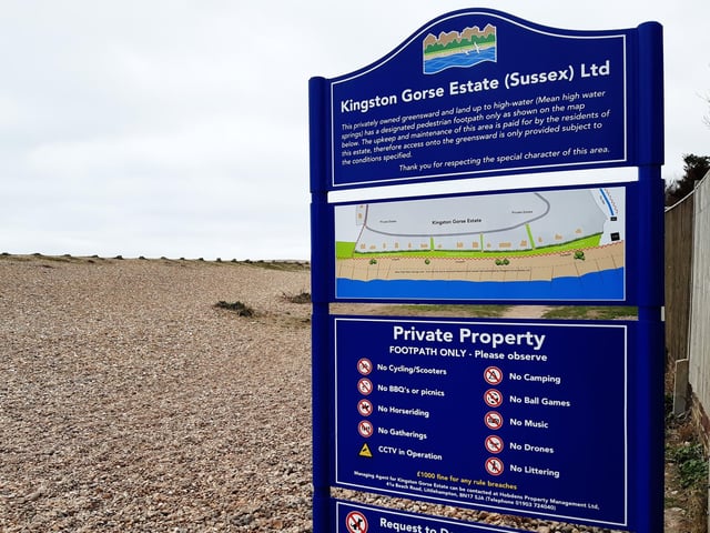 Use the gate to get to the Kingston Gorse Estate, which is a private beach with a public footpath through it