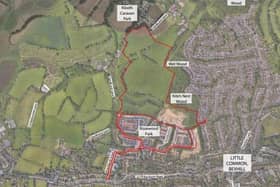 An aerial map of where the proposed houses would be. The red line shows the site boundary. Picture: Gladman Developments Ltd