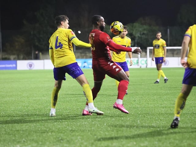 Action from Worthing FC's 4-0 win at Lancing FC in the third round of the Sussex Senior Cup