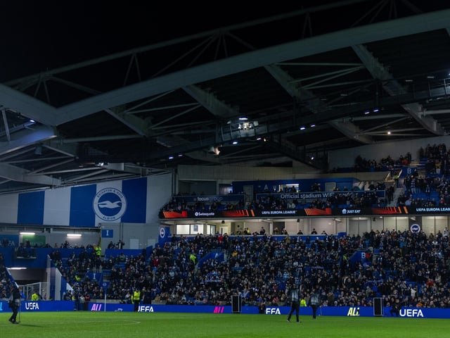 Action and crowd shots from Brighton and Hove Albion's Europa League clash with Marseille at the American Express Stadium.