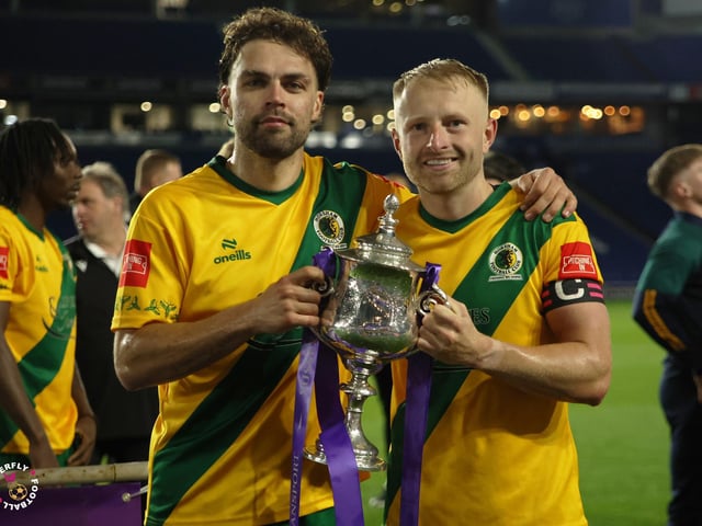 James Hammond’s majestic 95th minute free-kick clinched Horsham FC’s first league and Sussex Senior Cup double in the club’s history.