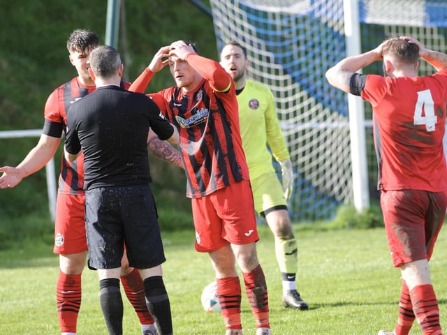 Action from Worthing United's 2-2 draw with Wick in the SCFL Division 1