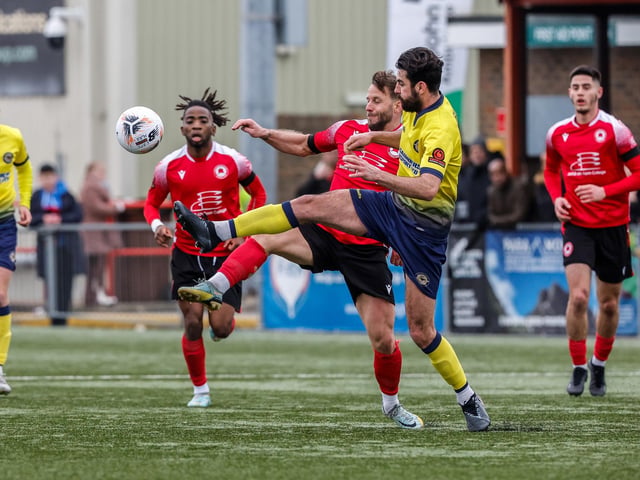 Action from Eastbourne Borough's 2-0 National League South win at home to Farnborough at Priory Lane