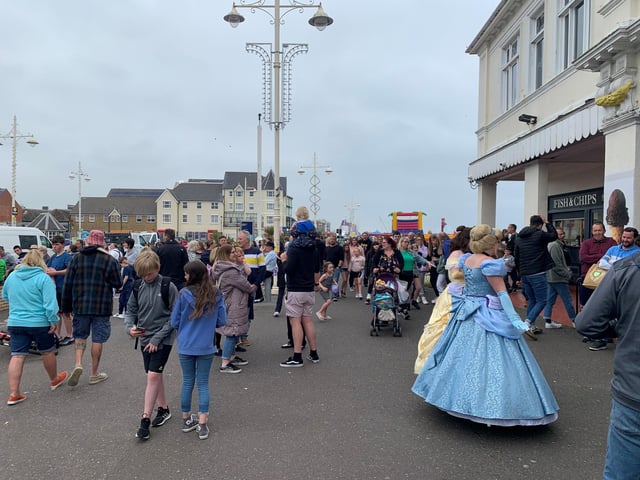 The streets were packed for the party, despite the grey skies.