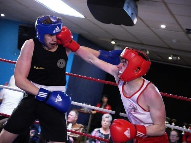 Action from Crawley's junior boxing squad at their annual blockbuster at the Goffs Park Social Club on Sunday. Picture by Max Spanner Photography