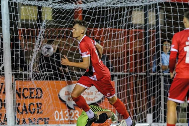 Fletcher Holman has been in goalscoring form for Eastbourne Borough | Picture: Lydia Redman