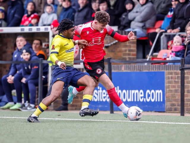 Action from Eastbourne Borough's 2-0 National League South win at home to Farnborough at Priory Lane