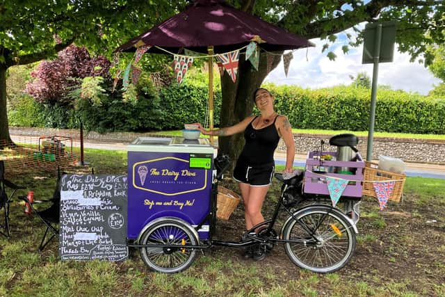 The Dairy Diva braved the weather with her ice-cream trike