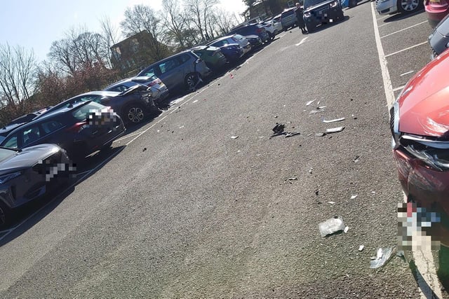 Several smashed vehicles were seen at the Lido car park in Arundel on Good Friday