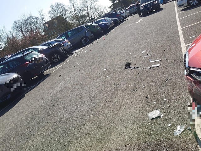 Several smashed vehicles were seen at the Lido car park in Arundel on Good Friday