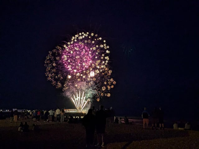 Worthing Lions Festival fireworks were launched from the end of Worthing Pier on July 27, 2024, to a crowd of hundreds on the beach and promenade