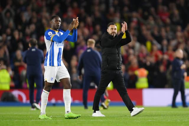 The goalless draw against Nottingham Forest means Roberto De Zerbi is still waiting for his first win as Brighton boss after drawing 3-3 at Liverpool and falling to defeats against Tottenham and Brentford.  (Photo by Mike Hewitt/Getty Images)