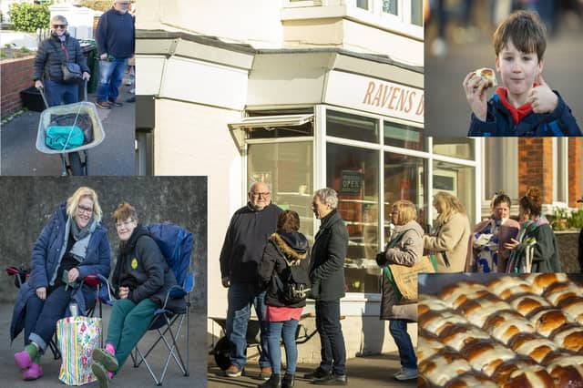 Ravens Bakery in Brighton was the place to be for dozens of hungry people on Good Friday, as people queued from 6am to get a taste of the famous hot cross buns