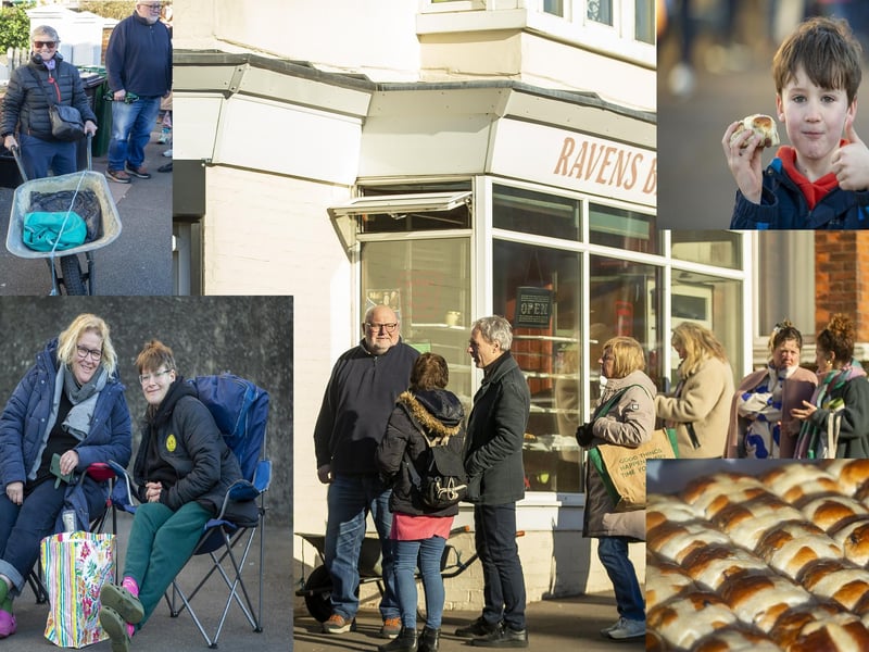 Ravens Bakery in Brighton was the place to be for dozens of hungry people on Good Friday, as people queued from 6am to get a taste of the famous hot cross buns
