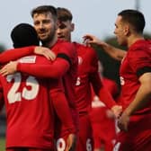 Worthing celebrate on the way to beating Eastbourne Borough | Picture: Mike Gunn
