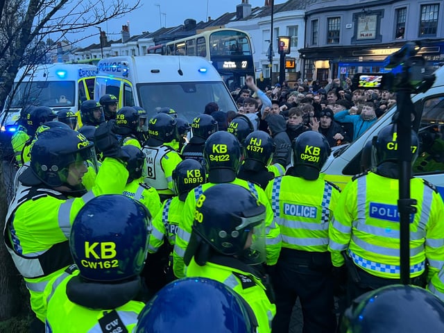 Crystal Palace fans arrive in Brighton on Wednesday, March 15 in time for the Premier League match