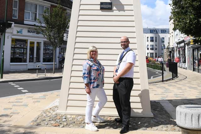 Town mayor Freddie Tandy saw the refurbishment finished in the company of the chairman of Arun District Council, Alison Cooper. Photo: Littlehampton Town Council