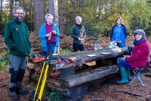 Volunteer members of Sandgate Conservation Society take a well earned break from their clear-up operations. Photo: Brian Burns