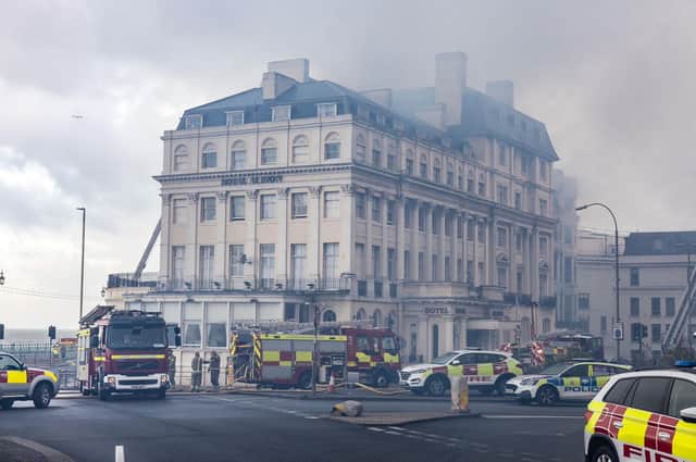Firefighters continued to tackle the blaze at the Royal Albion Hotel in Brighton on Sunday morning, July 16