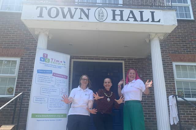 Haywards Heath town mayor Stephanie Inglesfield has selected the Haywards Heath based Time4Children as her chosen charity. She is pictured with Lisa Westbury,
project manager, and Esther Featherstone, fundraising coordinator from Time4Children
