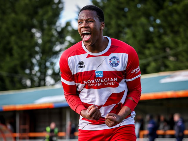 Action from Eastbourne Borough's final-day 3-2 win at Braintree - the Sports have stayed up with six points to spare