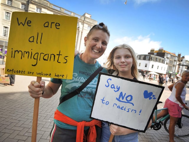 Hastings Stand Up To Racism's National Day Of Protest on August 10 2024 in Robertson Street.