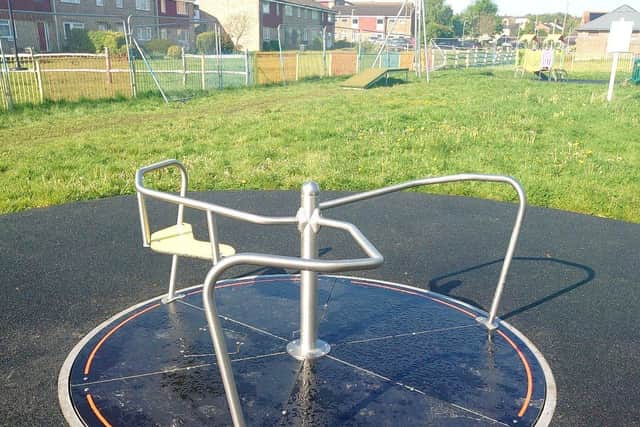 New Whirlybird/roundabout at Maurice Thornton play area