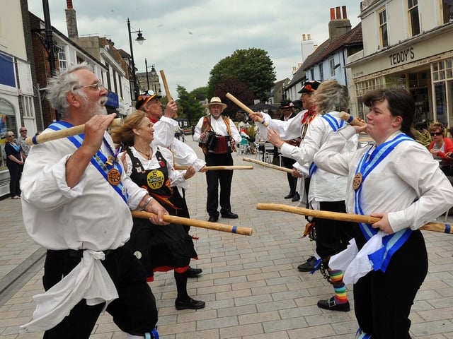 The Sompting and Old Shoreham Buccaneers morris dancers in Shoreham in 2014