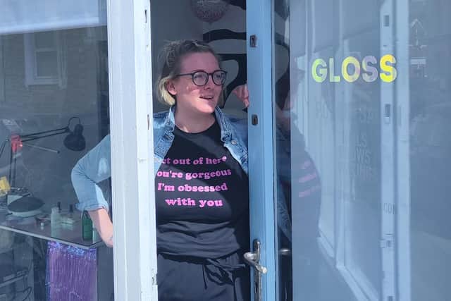 Aimee Whatford by her new salon, Gloss