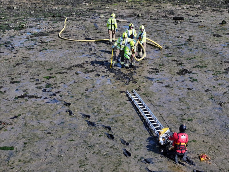 Both agencies worked together to rescue casualties from mud.