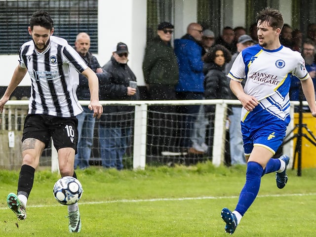Action between Peacehaven & Telscombe and Haywards Heath Town in the final SCFL premier game of the 23-24 season