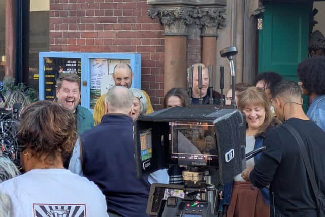 James Corden and Ruth Jones filming in Lewes. Photo: LDC