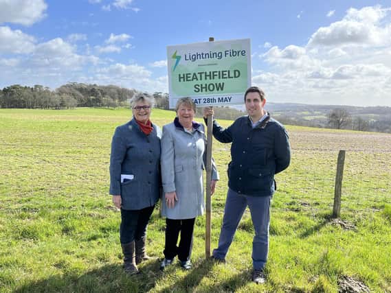 Lightning Fibre Founder and CEO, Ben Ferriman with Heathfield Show Committee Chair, Rita Dingwall and Show Committee Secretary Nicola Magill at the Showground, April 2022.