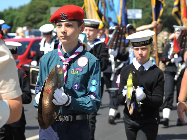 The Littlehampton Armed Forces Day parade on June 24, 2023, with veterans and uniformed groups