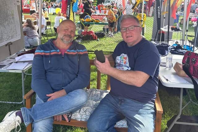 Local Haywards Heathian Alistair McDermid being interviewed by Iain Maclean. Our Town Our Story launched on Saturday (August 12th).