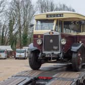 The Leyland Lion bus leaving Amberley Museum to return home to the north east