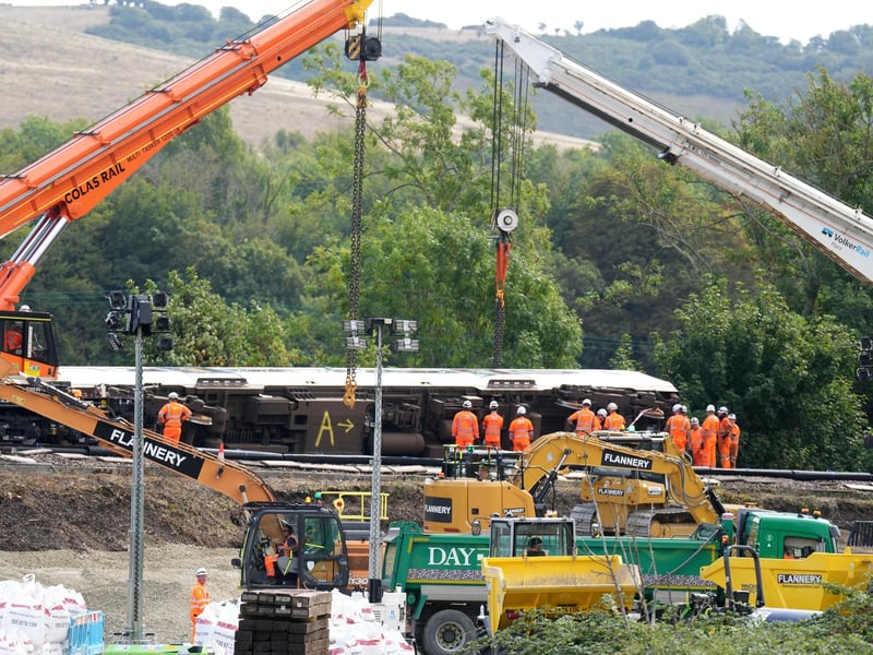 Workers at the derailment site